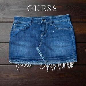 NWOT, GUESS, Frayed Edges Denim Skirt, Size 26, Blue